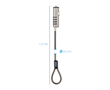 CABLE LOCK DE SEGURIDAD TIPO NANO CON COMBINACION PARA PORTATILES 1.5M GRIS TOOQ